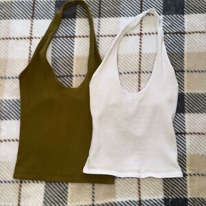 Zara Olive Green and White Halter Crop Top Duo